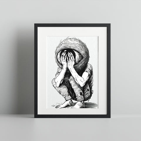 Mysterious Abstract Creature Kneeling Art Print