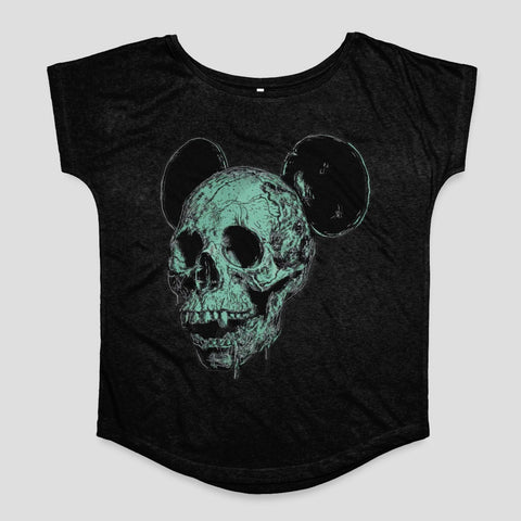 Skull with Mouse Ears Graphic Black T-Shirt