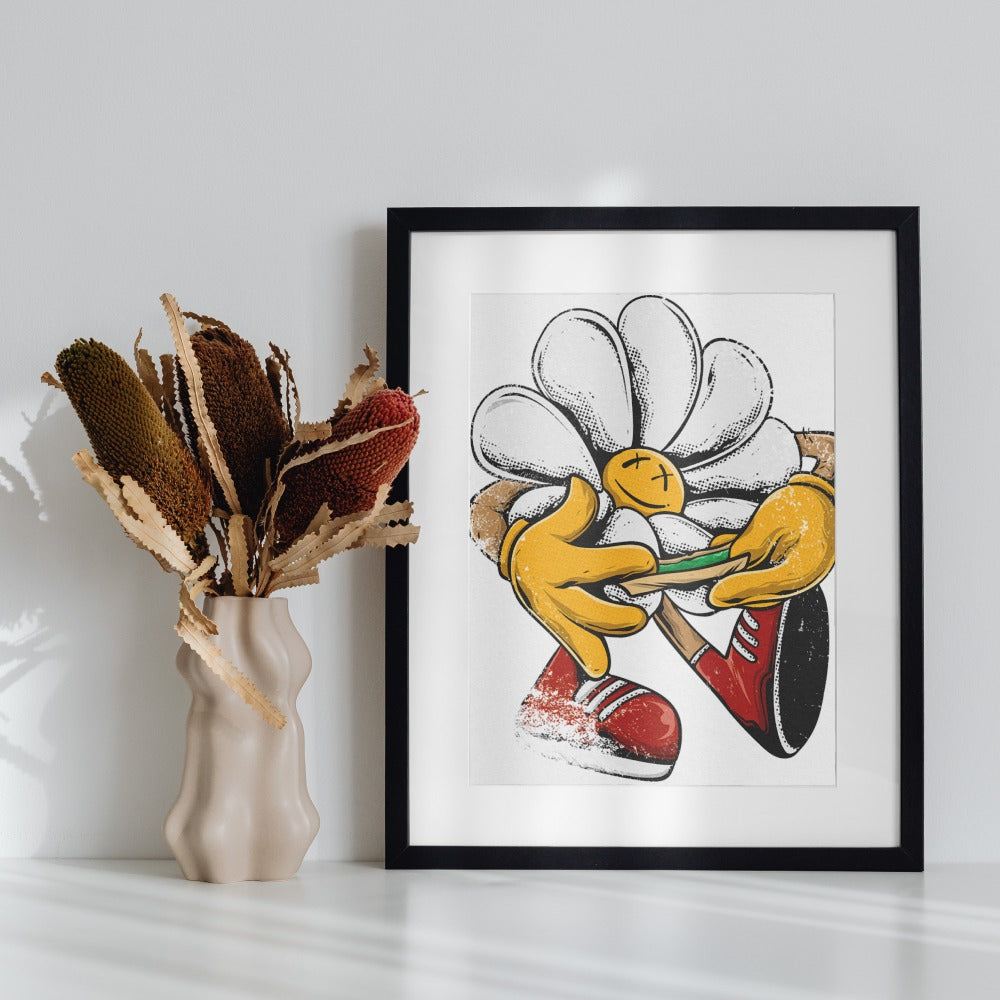 Art Print with Flower Character in Vibrant Colors