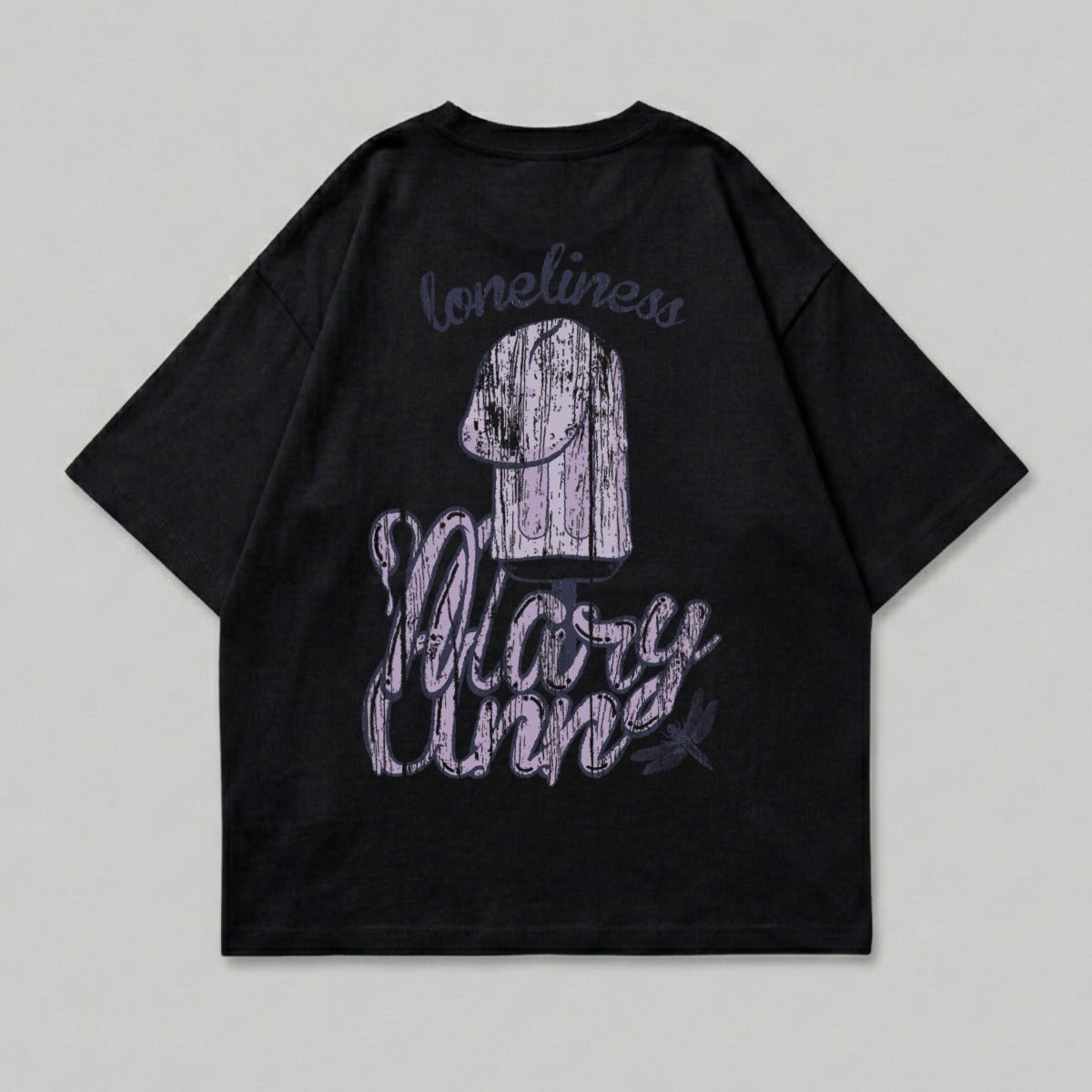 Black t-shirt with "Mary Anne" text and ghost design on back.