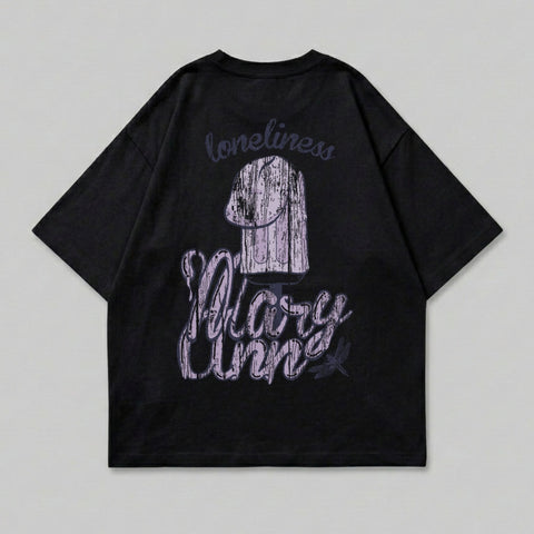 Black t-shirt with "Mary Anne" text and ghost design on back.