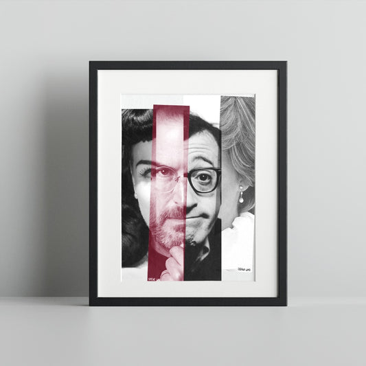 Unique Faces Collage Art Black Wood Framed Wall Art