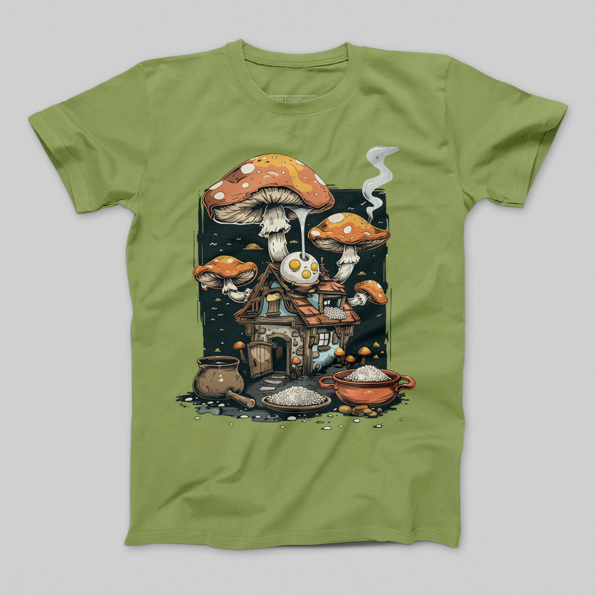 Enchanted Mushroom Cottage House Green T-shirt