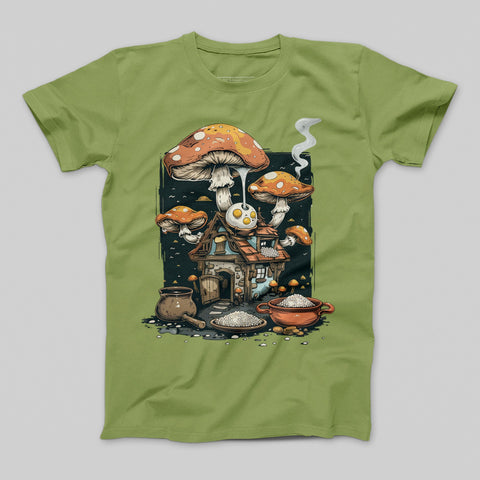 Enchanted Mushroom Cottage House Green T-shirt