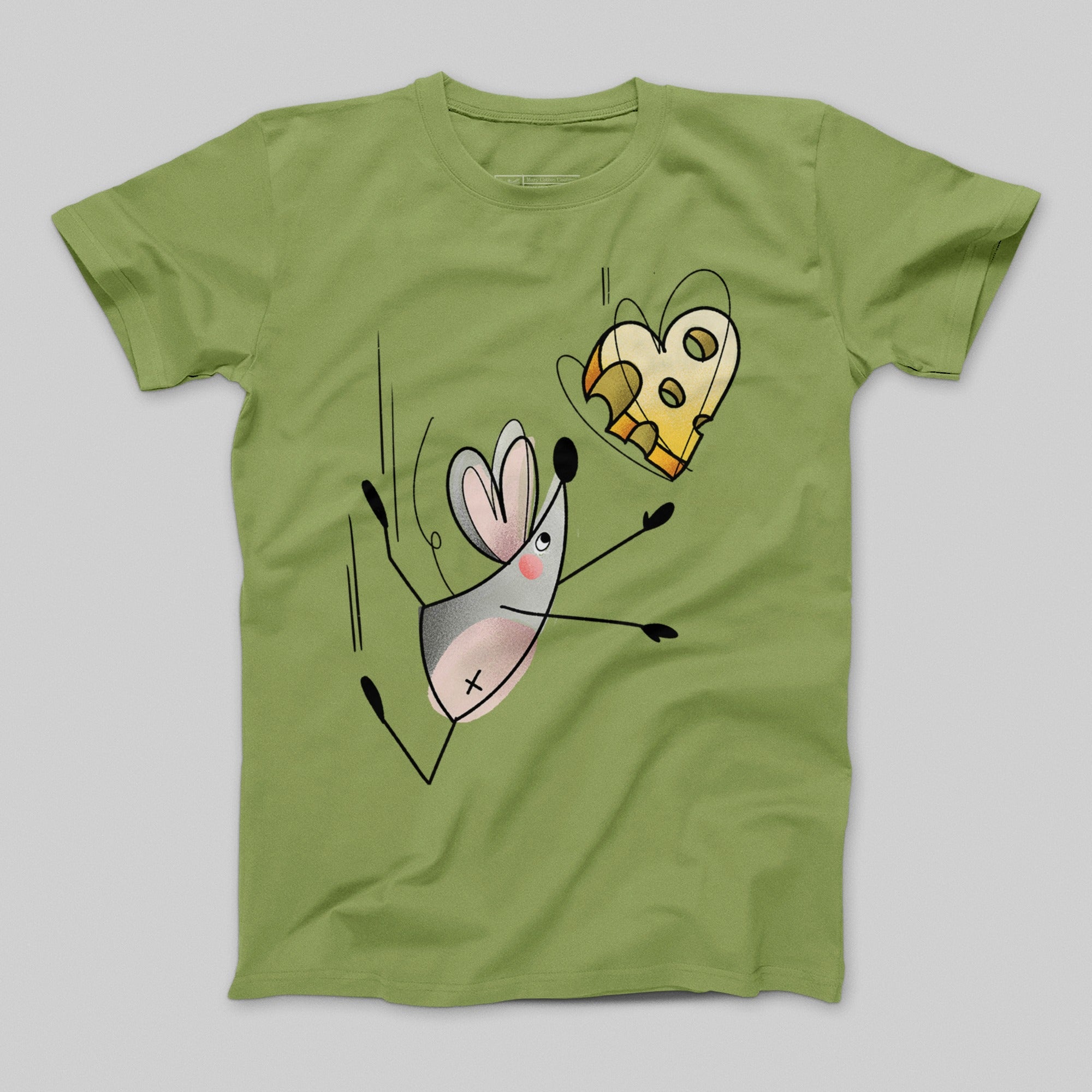 Funny Cartoon Mouse and Cheese Graphic T-shirt