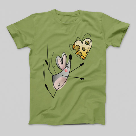 Funny Cartoon Mouse and Cheese Graphic T-shirt