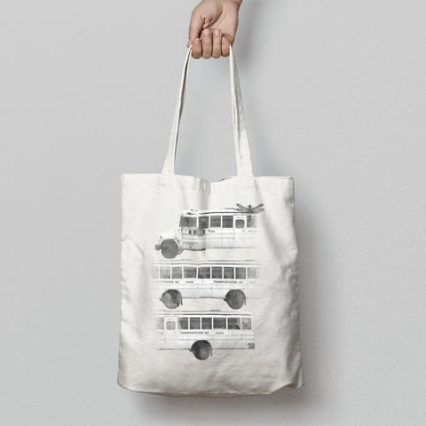 Hand-Drawn Vintage School Bus Design Bag Tote