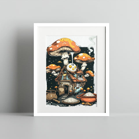 Enchanting Mushroom Cottage Fantasy Art Print
