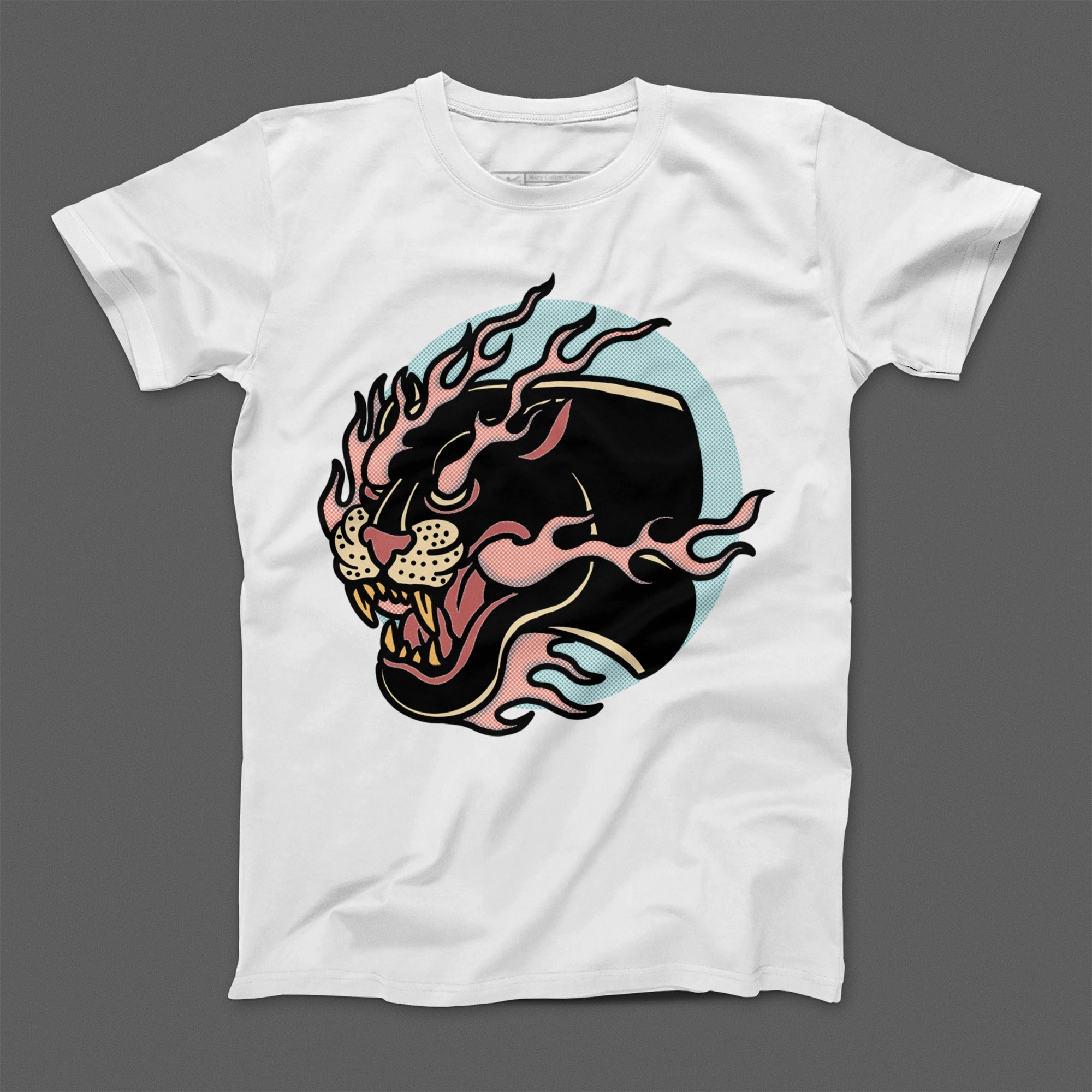 Fierce Panther With Flames Graphic Tee Shirt