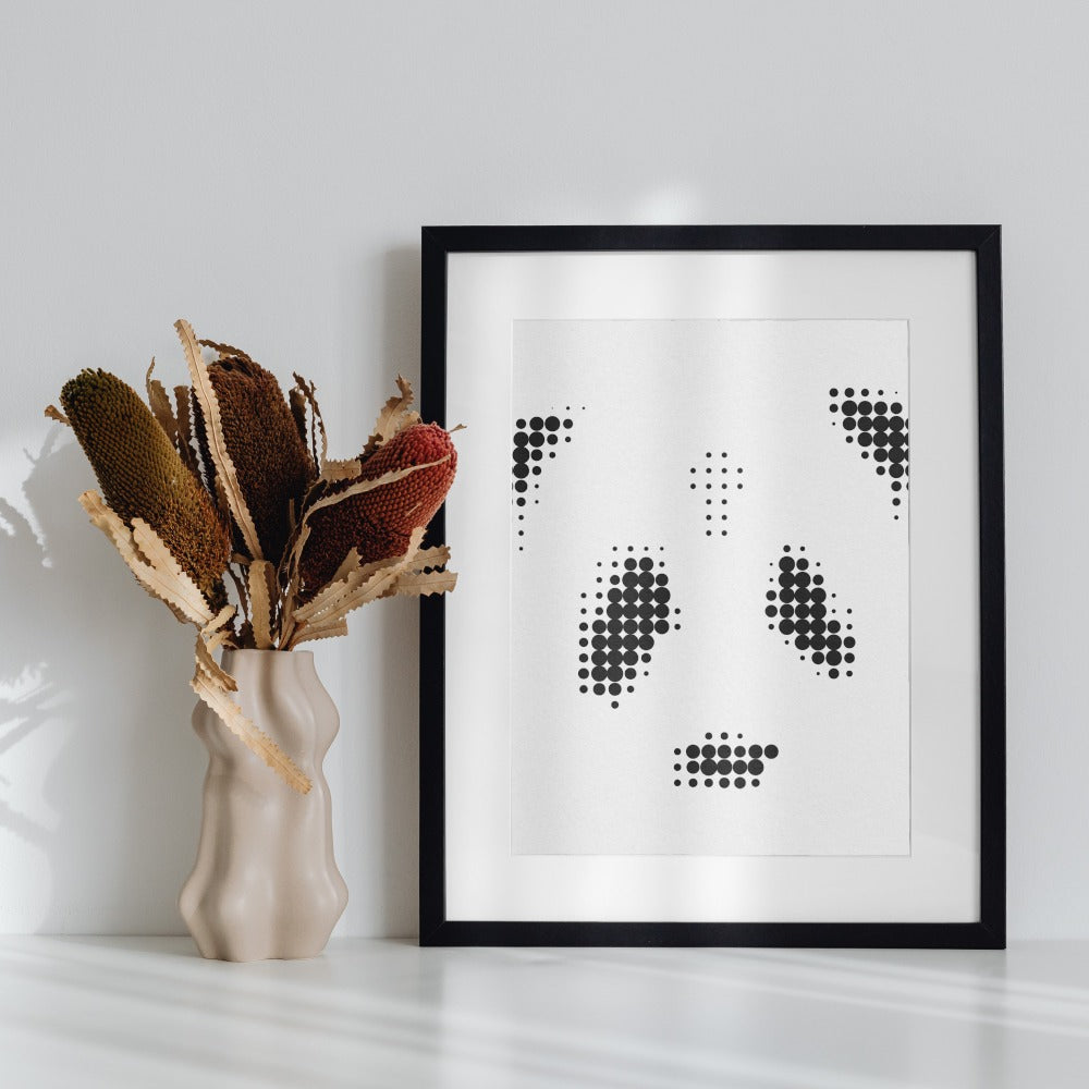 Minimalist Black Dot Panda Art Print in Frame