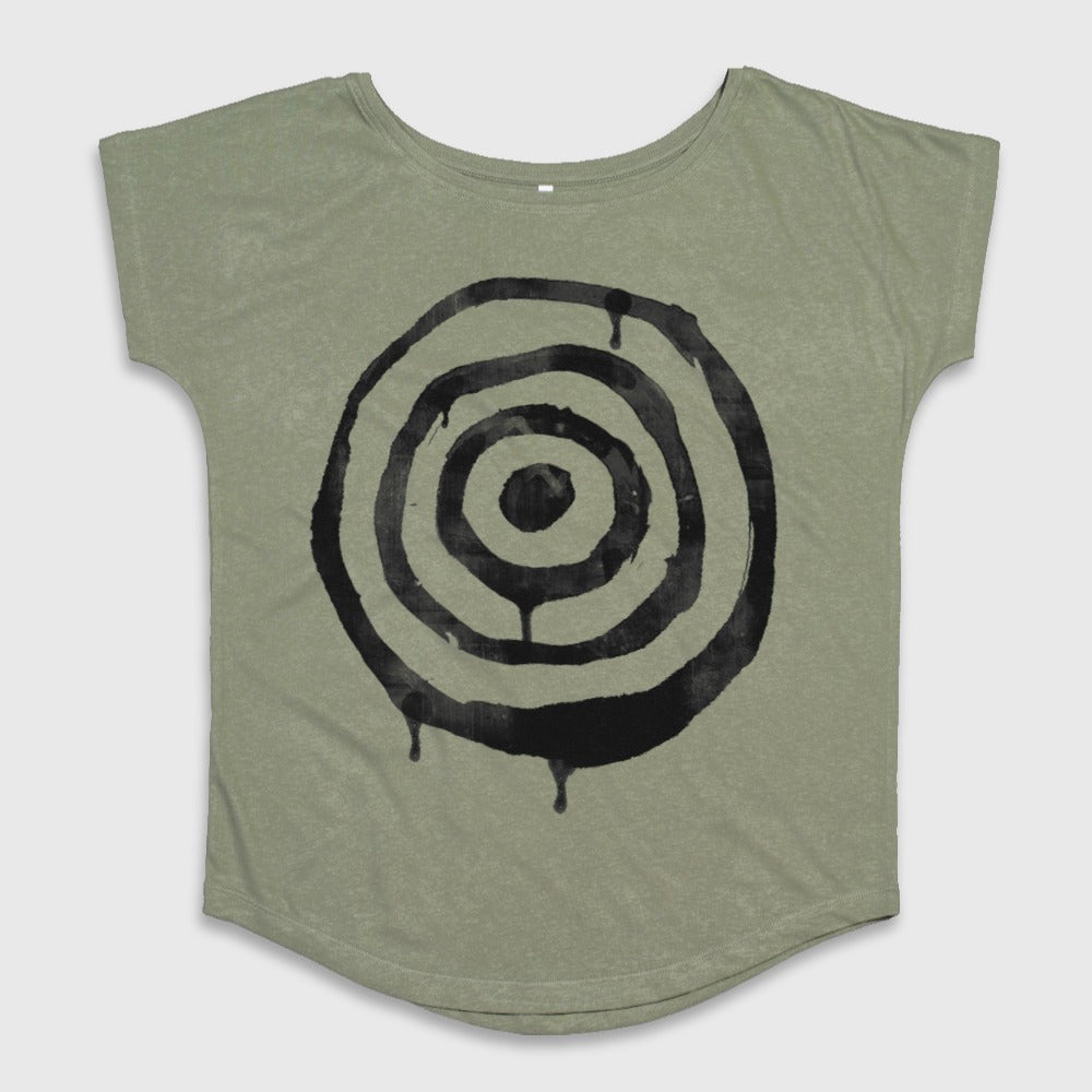 Black Circular Target Design on Olive Green Shirt
