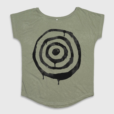 Black Circular Target Design on Olive Green Shirt