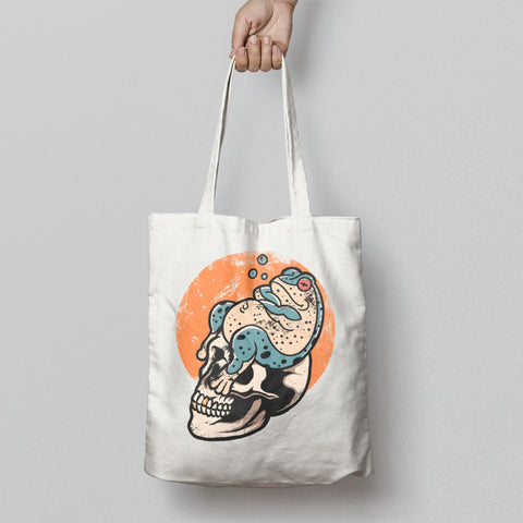 Vibrant Skull and Frog Art Tote Bag Reusable Carryall
