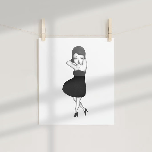 Elegant Woman in Black Dress Art Print for Home Decor
