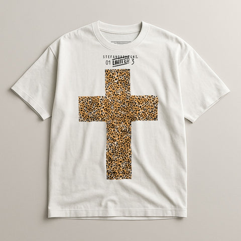 Leopard Cross Design White T-Shirt Product