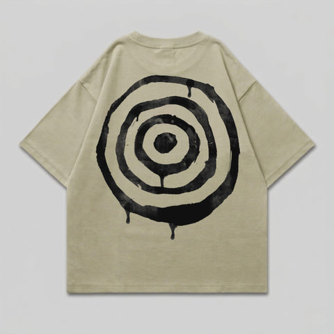 Black dripping target circle design beige product type
