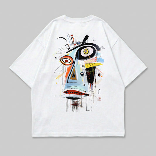 Abstract Art Face Graphic Back Print White T-Shirt product type