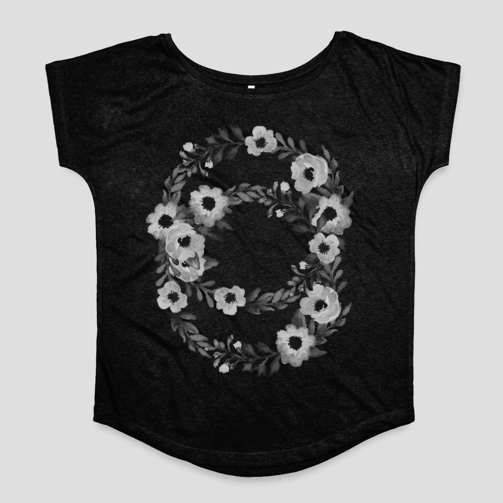 Floral Circle Print Design on Black Shirt Product