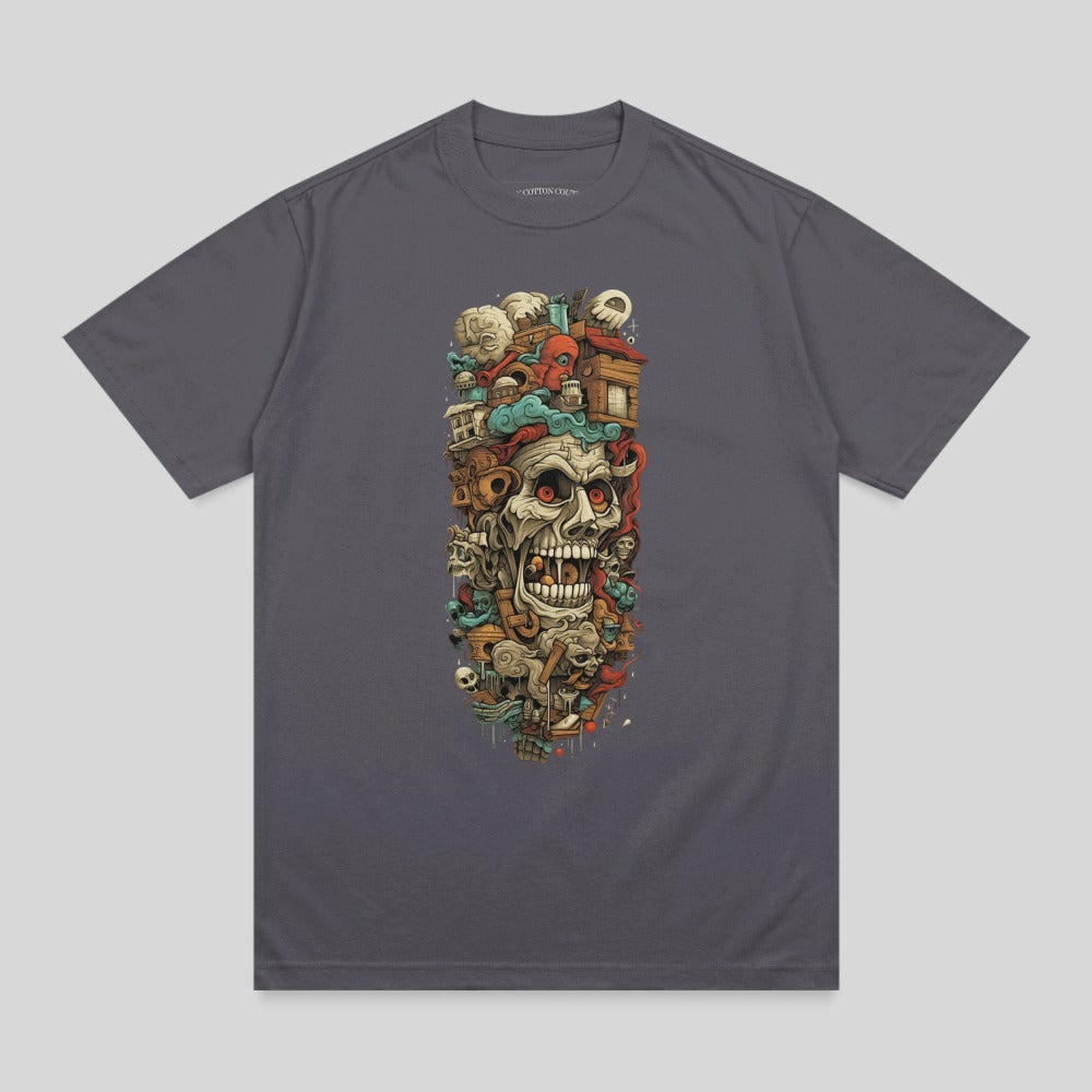 Intricate Skull Cityscape Design Graphic product type