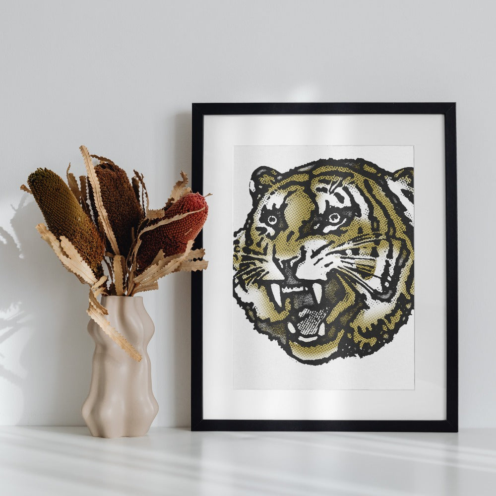 Fierce Tiger Head Art Print Framed Wall Decor