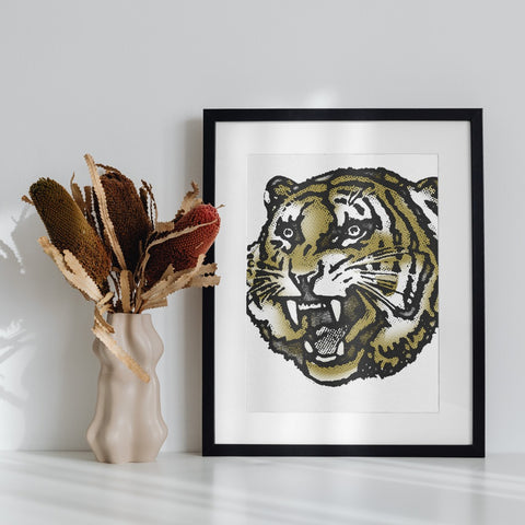 Fierce Tiger Head Art Print Framed Wall Decor