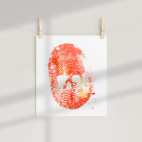 Red Skull and Fingerprint Art Poster for Home Décor
