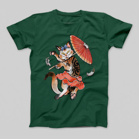 Cute Cat with Umbrella and Mice Graphic T-shirt