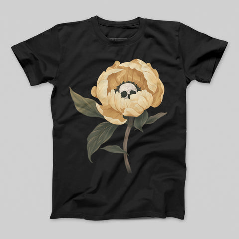 Skull Flower Graphic Tee with Artistic Floral Print