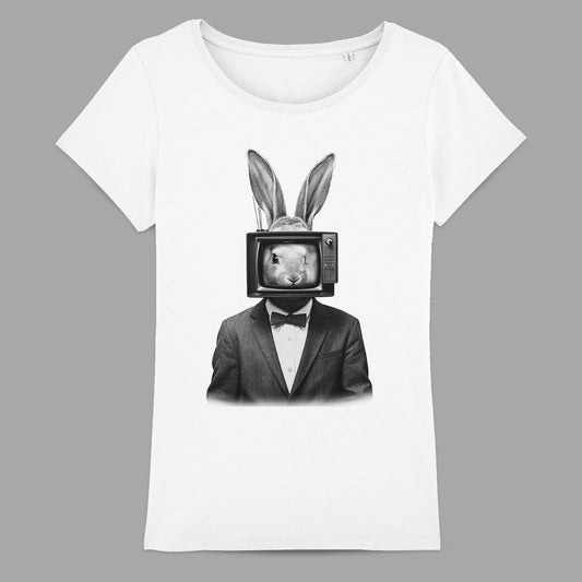 Bunny with TV Head Graphic T-Shirt