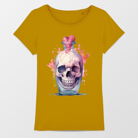 Skull in Heart Topped Vial Illustration T-shirt