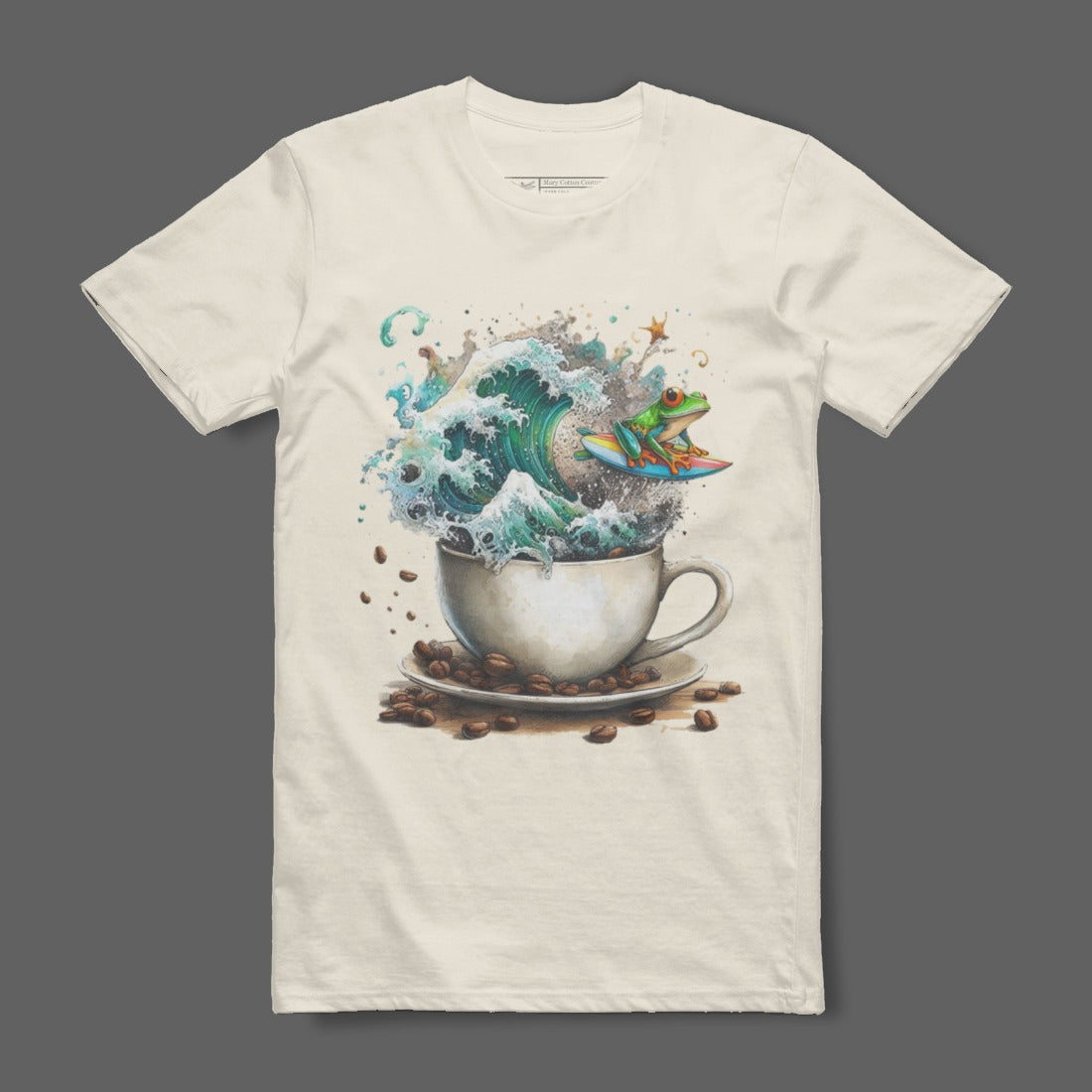 Surreal Ocean Wave and Frog in Coffee Cup T-shirt