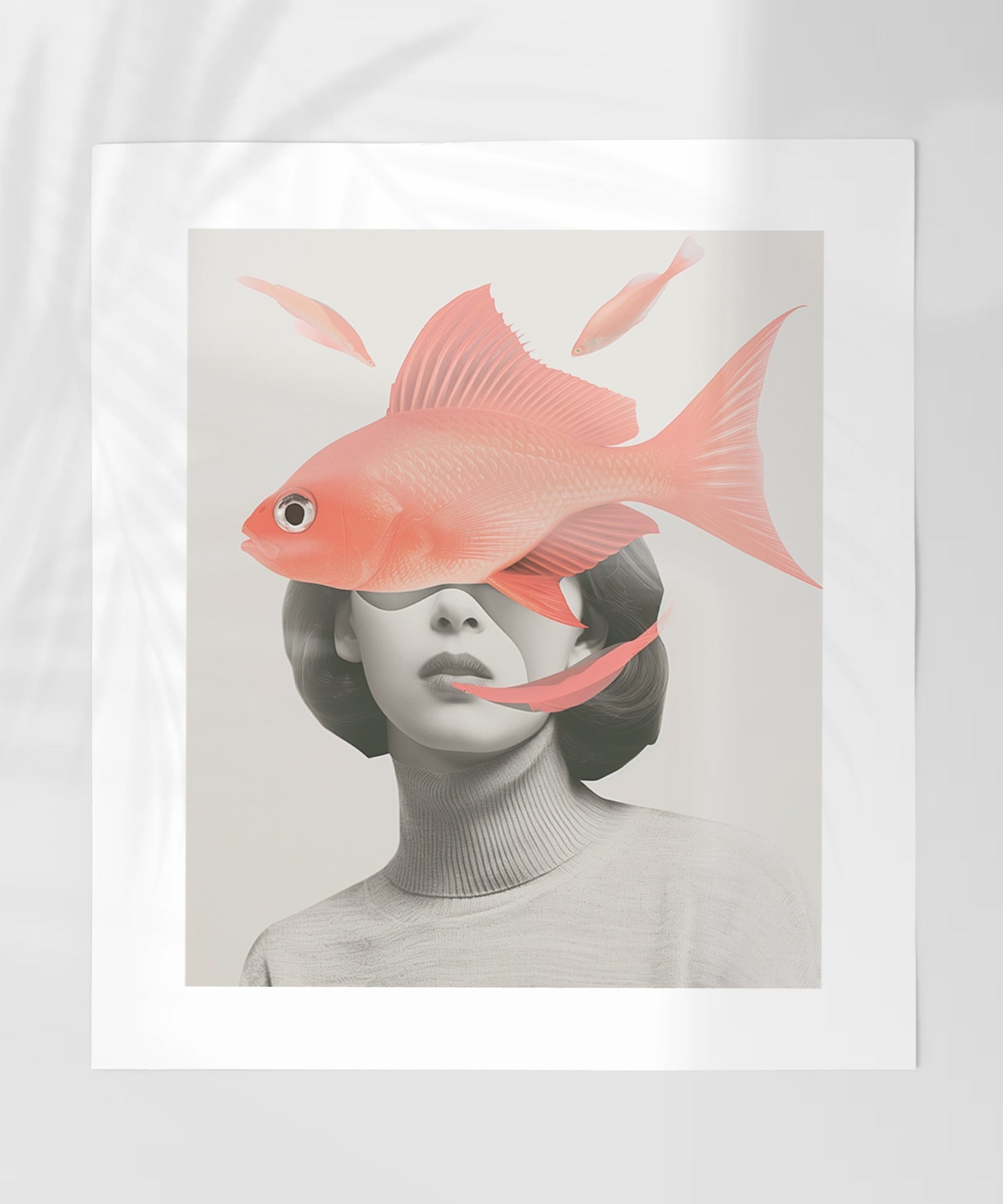 Surreal Pink Fish Art Print with Female Portrait