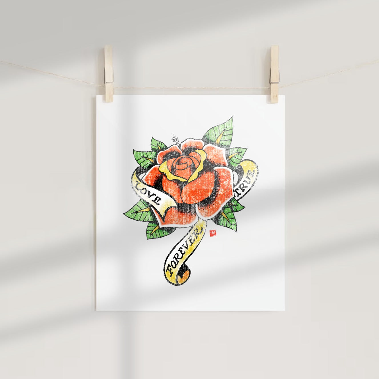 Forever True Love Rose Tattoo Art Print Poster