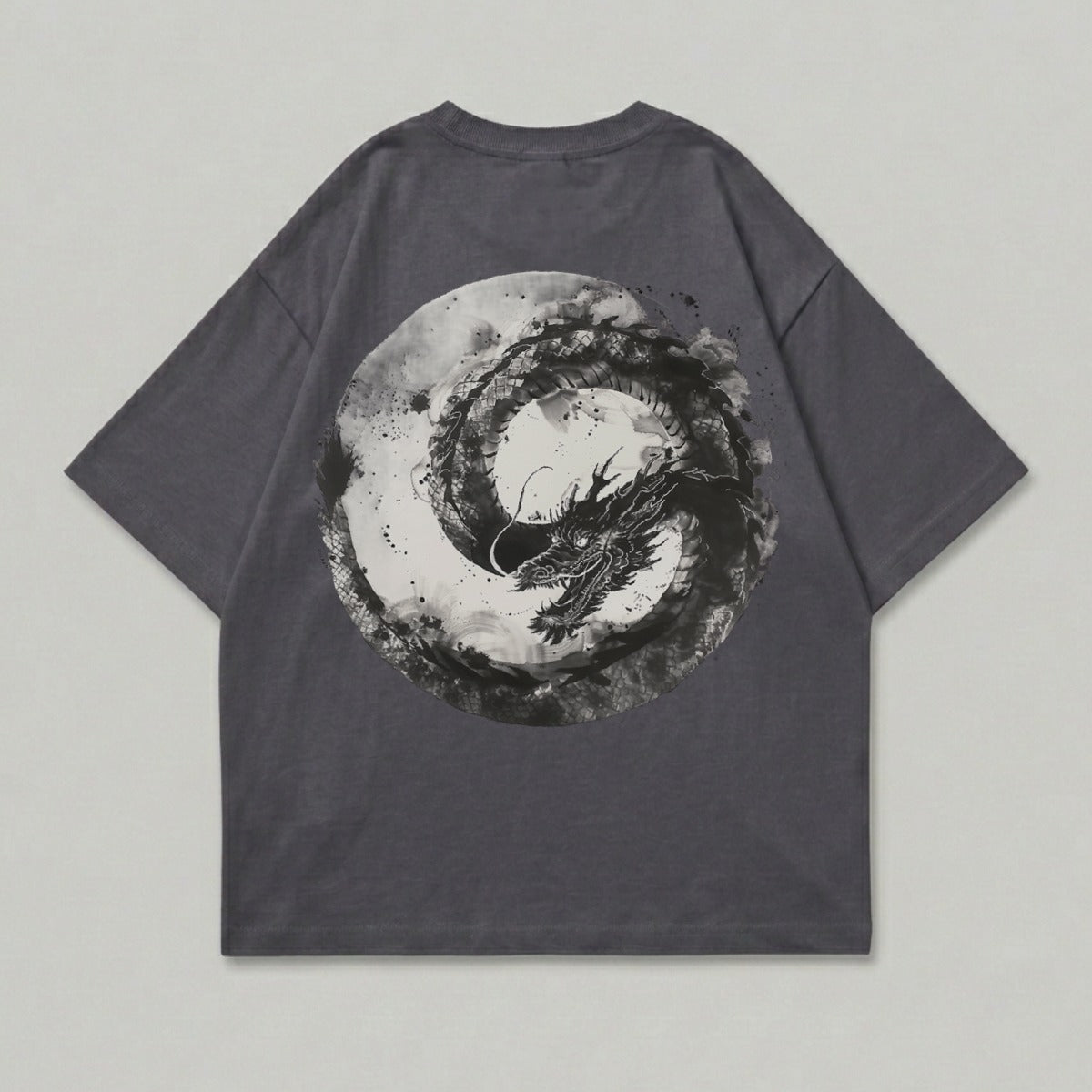 Dark Gray Dragon Ink Style Circle Graphic T-shirt product type