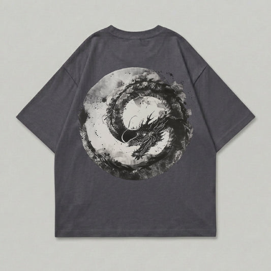 Dark Gray Dragon Ink Style Circle Graphic T-shirt product type