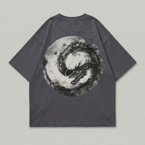 Dark Gray Dragon Ink Style Circle Graphic T-shirt product type
