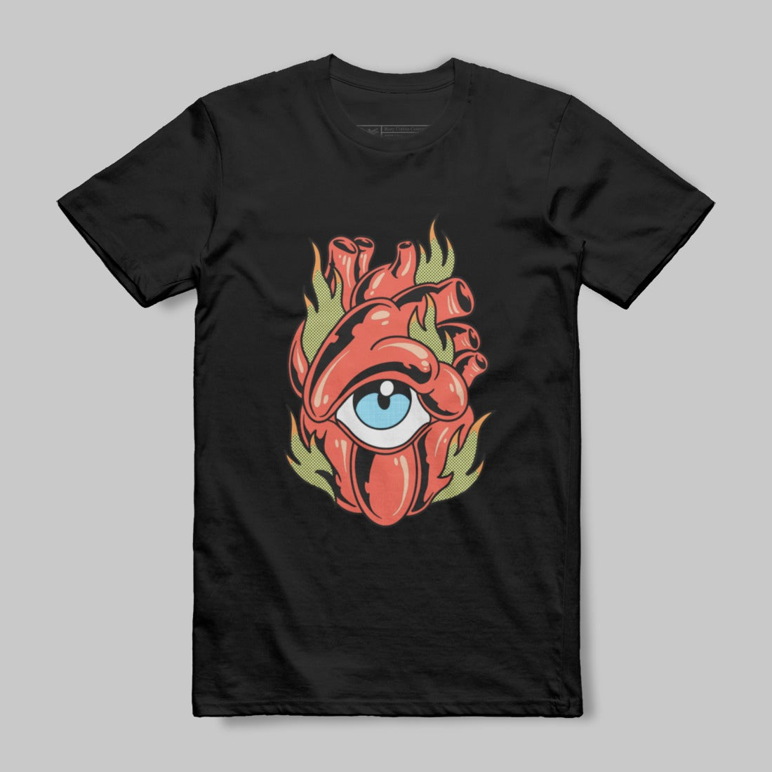 Flaming Heart with Eye Graphic Design T-shirt