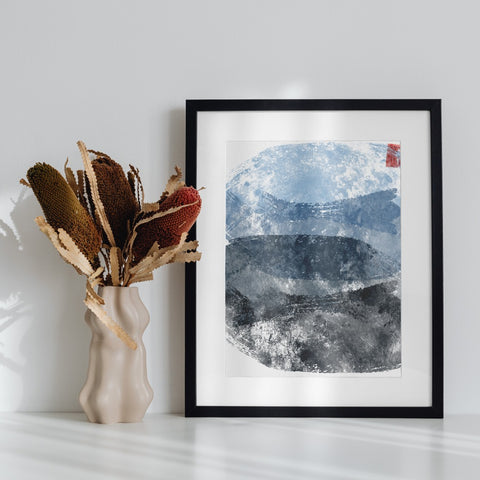 Abstract Blue and Grey Modern Art Print for Home Decor