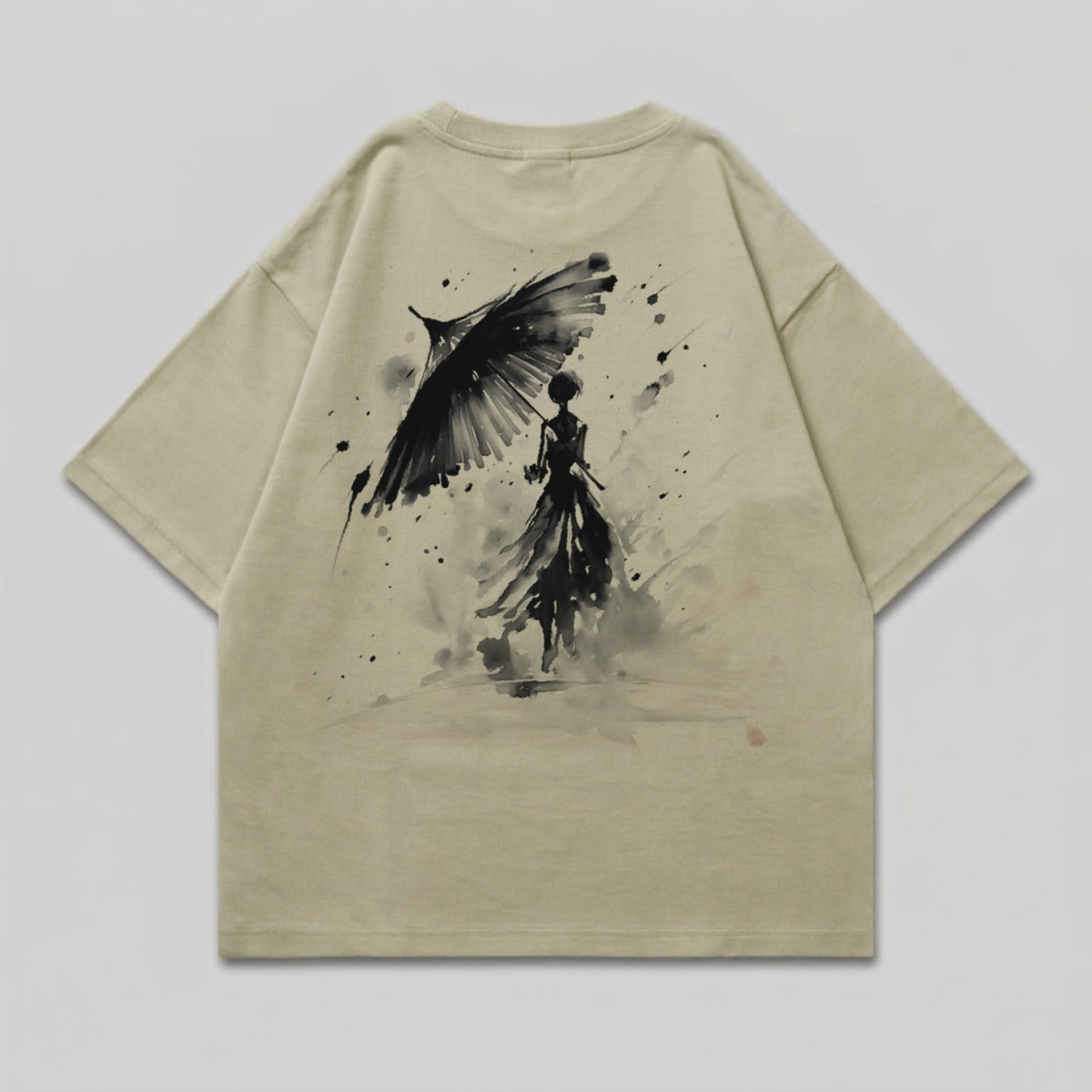 Japanese inspired umbrella figure ink splash t-shirt product type