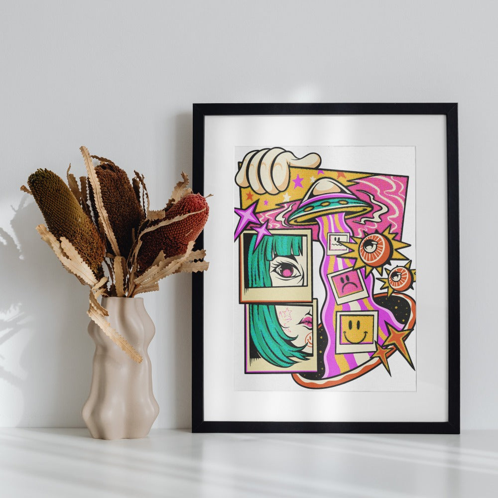 Alien and Eye Pop Art Framed Print for Modern Home Decor