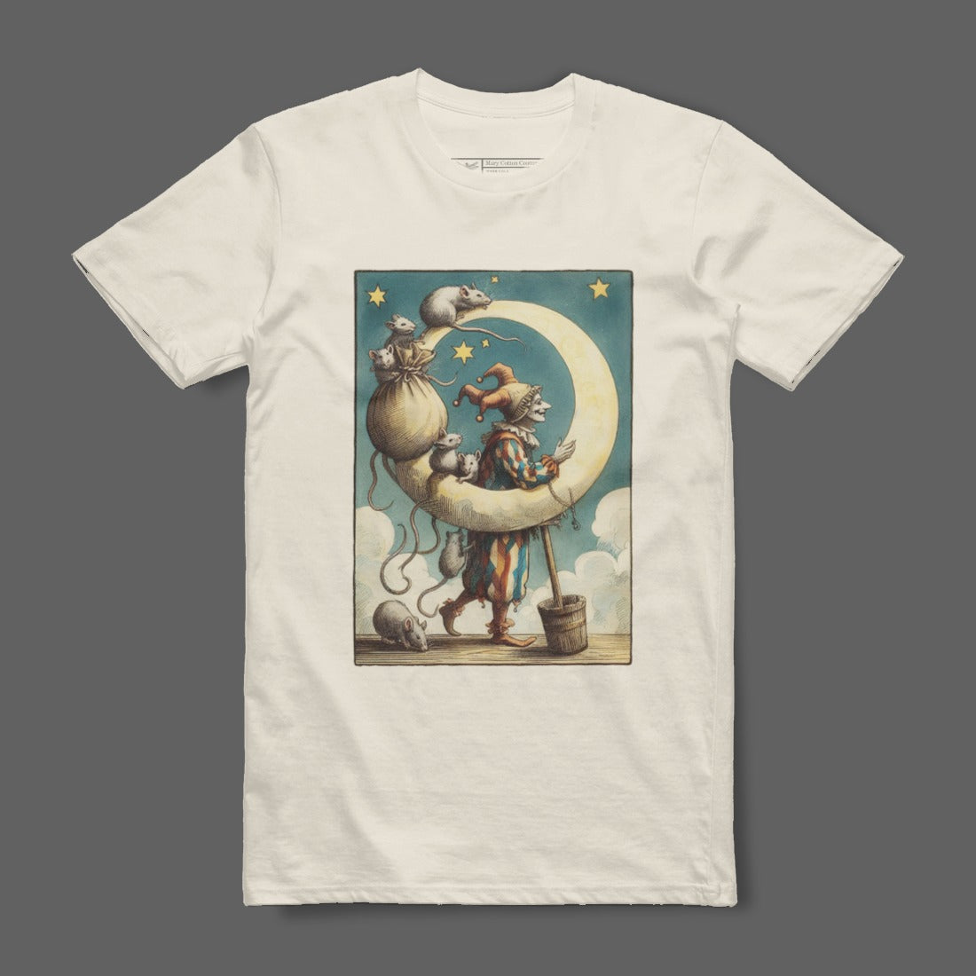 Whimsical Clown Walking on Moon T-Shirt Design