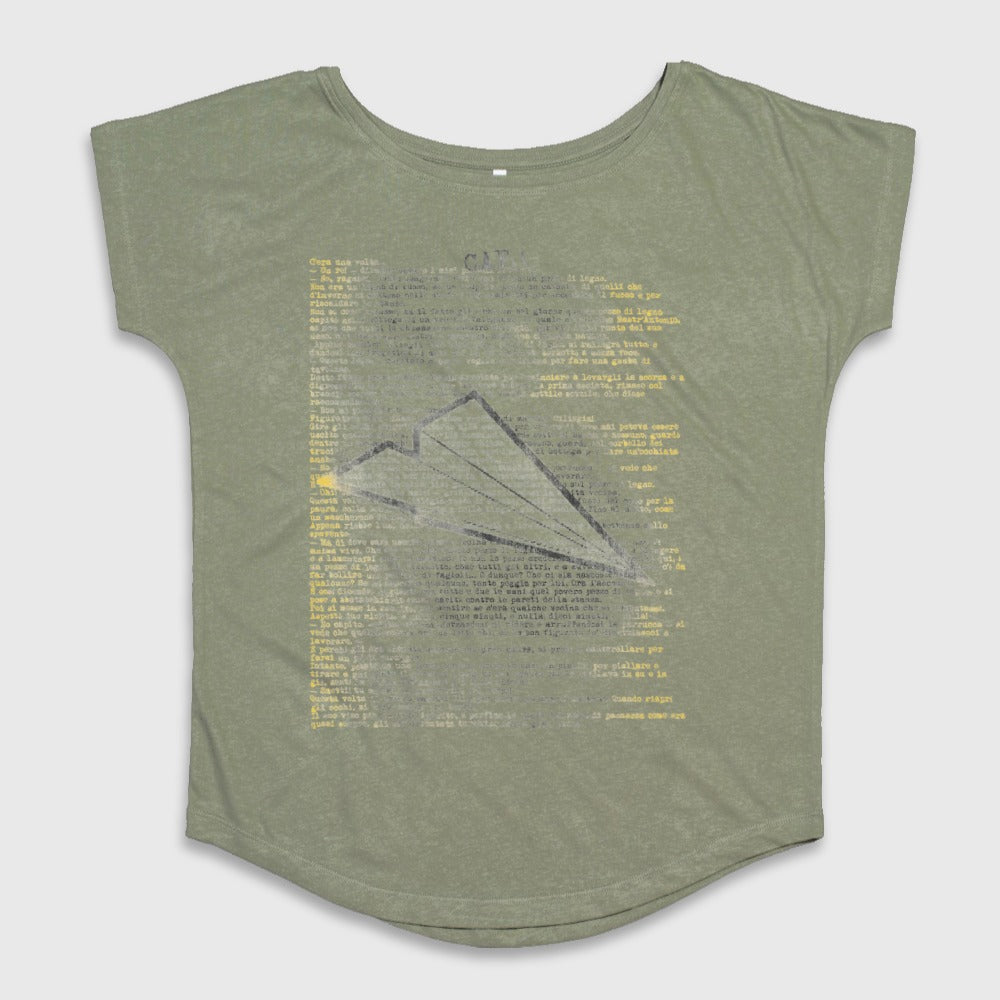 Olive Green Shirt with Paper Airplane Graphic Design
