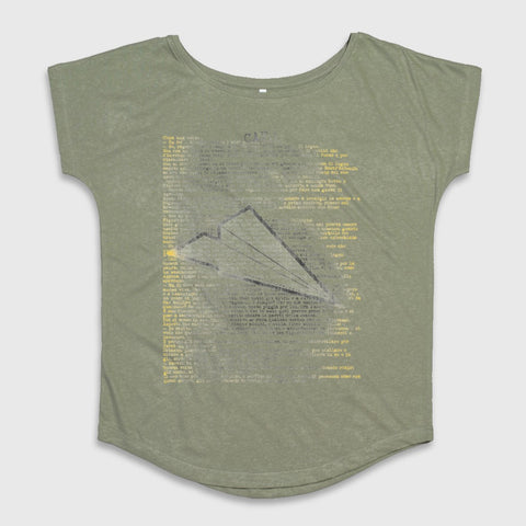 Olive Green Shirt with Paper Airplane Graphic Design