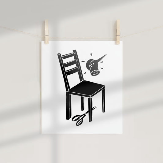 Creative Chair and Scissors Art Print Wall Decoration