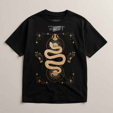 Mystical Snake Print Black T-shirt for Limited Edition