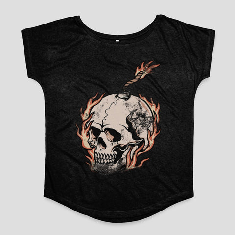Skull with Flaming Bomb Illustration T-shirt