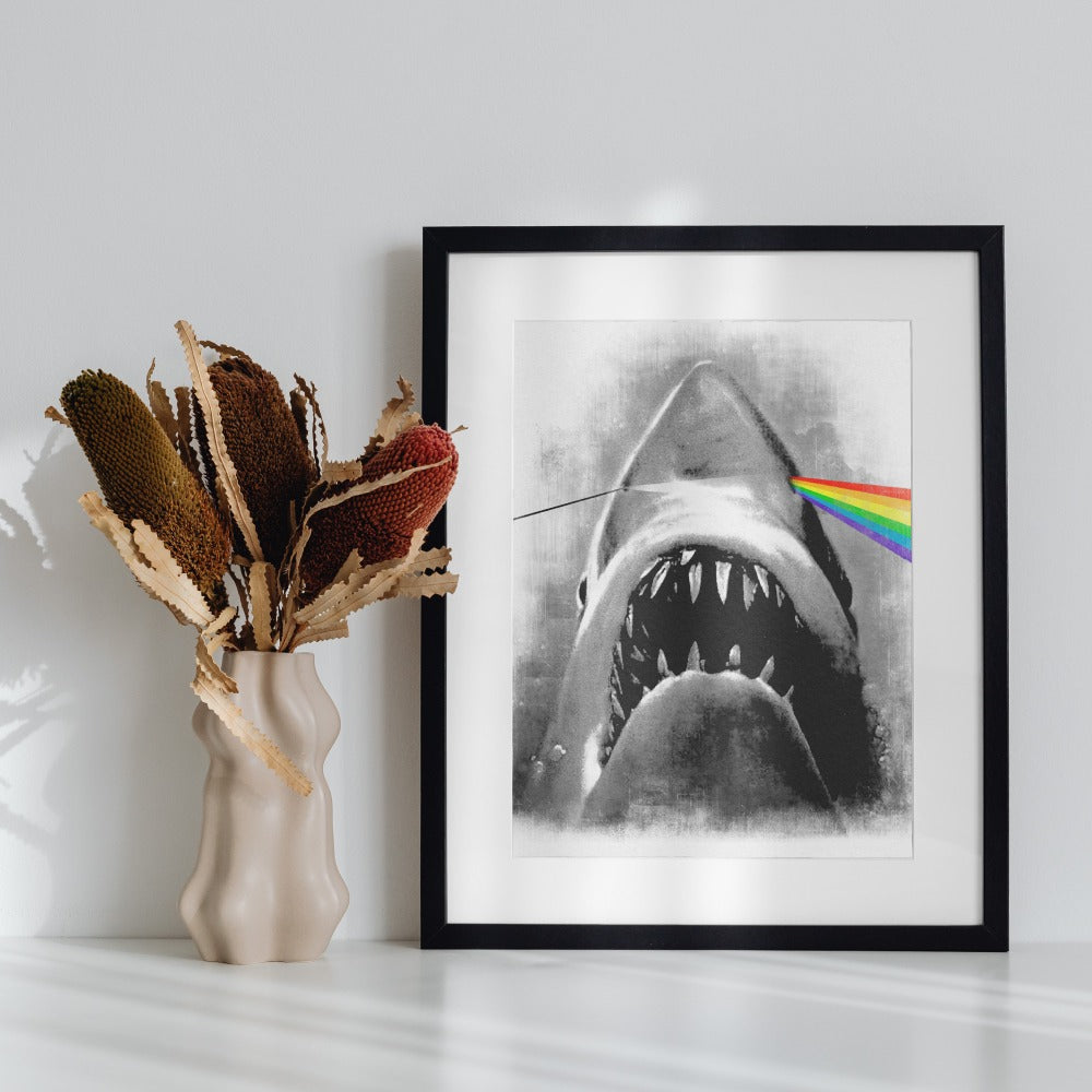 Shark With Rainbow Laser Art Decor Print