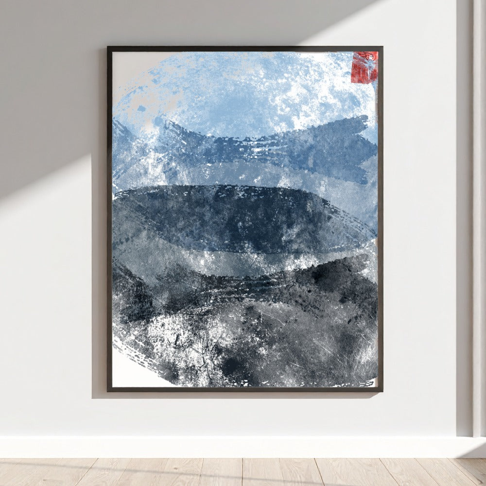 Abstract Blue and Black Brushstroke Wall Art Print