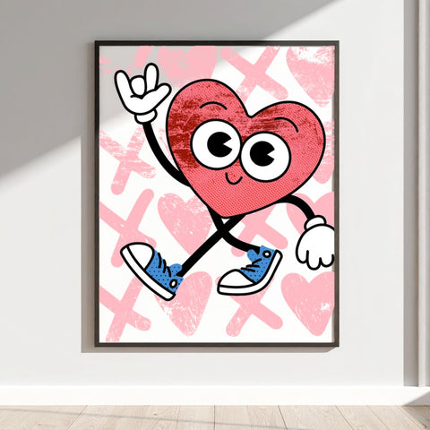 Playful Heart Character in Sneakers Wall Art