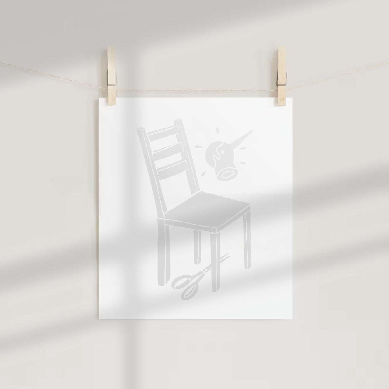 Minimalist Artwork of Chair with Scissors Poster Decor